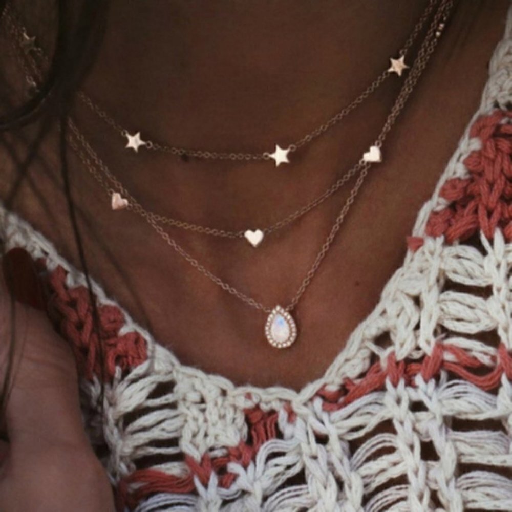 Multilayer Star Heart Crystal Necklace Jewelry